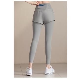 【巴黎精品】現貨+預購 瑜珈褲運動長褲(假兩件遮臀彈力休閒女褲子2色v1ay5)