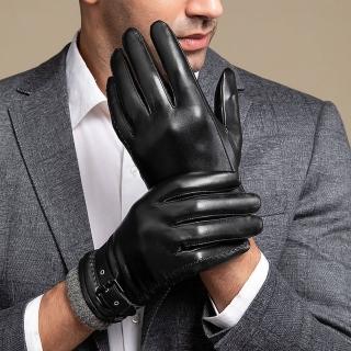 【ego life】小羊皮皮帶扣加絨裡觸控保暖男手套(羊皮觸控男手套)