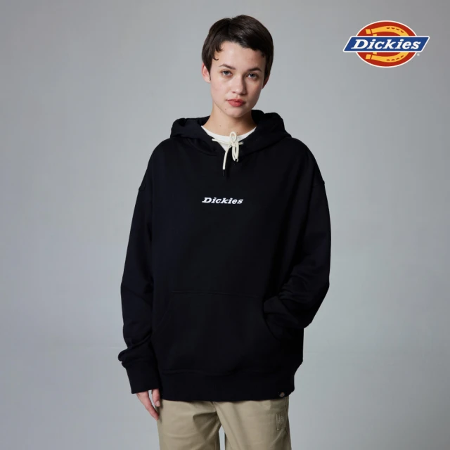 Dickies 男款黑色胸前簡約刺繡Logo設計寬鬆連帽大學T｜DK0A87F6BLK