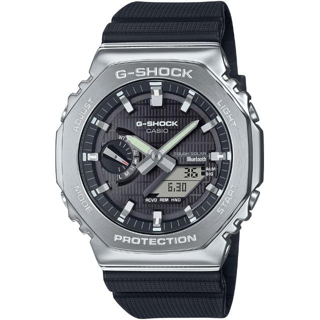 【CASIO 卡西歐】G-SHOCK 太陽能藍牙 金屬八角防護構造雙顯錶 雙11 送禮(GBM-2100-1A/速)