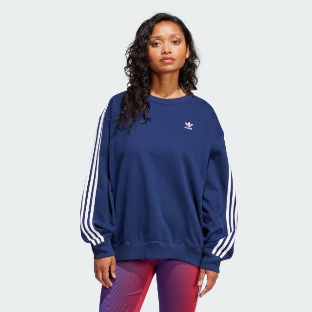 【adidas 愛迪達】長袖上衣 女 大學T 寬鬆 三葉草 亞規 3S LOOSE SWEAT 藍 JD0892