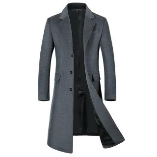 【米蘭精品】現貨+預購 毛呢外套長版羊毛大衣(保暖翻領簡約單排扣男外套父親節禮物2色73yu7)