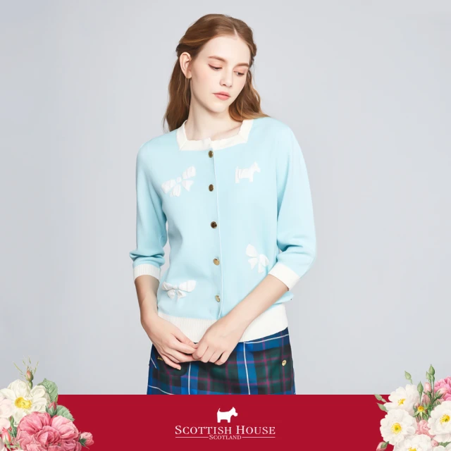 SCOTTISH HOUSE 撞色緹花蝴蝶結梗犬 開襟外套-