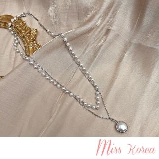【MISS KOREA】珍珠項鍊 雙層項鍊/韓國設計浪漫珍珠串珠雙層疊戴造型項鍊(2色任選)