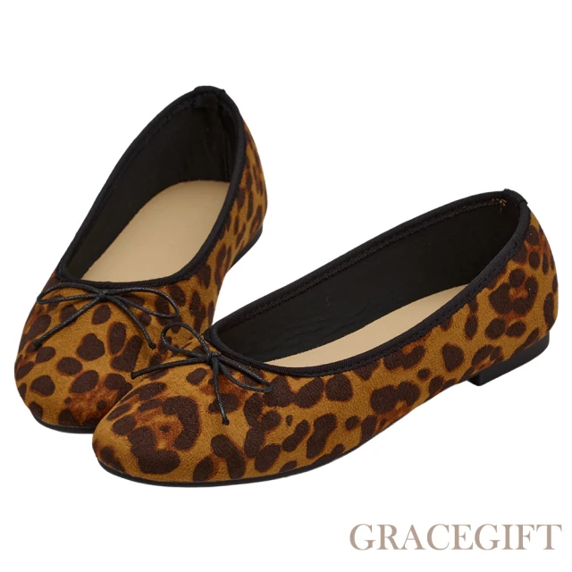 Grace Gift 優雅簡約蝴蝶結絨面芭蕾舞平底娃娃鞋(黑