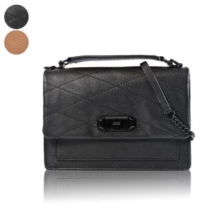 【Rebecca minkoff】Je Taime 絨面/真皮菱格旋鈕翻蓋手提/斜背二用包-中(新款任選)