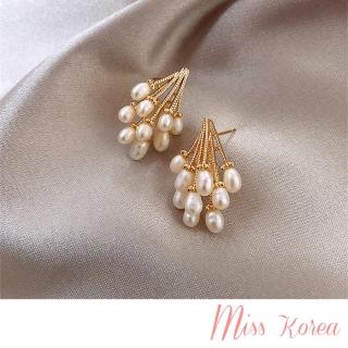 【MISS KOREA】韓國設計浪漫氣質珍珠串造型耳環(珍珠串耳環 耳環)