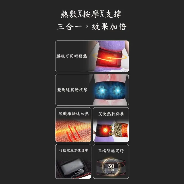 【Smart bearing 智慧魔力】旗艦款遠紅外充電式 熱敷震動按摩 無線彈力鬆緊護腰帶(4鍵功能/溫控/按摩/熱敷)