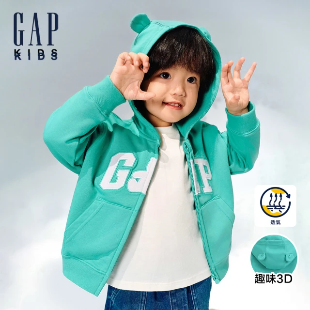 GAP 男幼童裝 Logo小熊刺繡熊耳造型連帽外套 熊抱Lo
