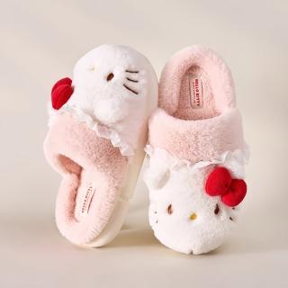 【SANRIO 三麗鷗】時尚可愛卡通造型柔軟舒適毛絨防滑厚底保暖包頭室內親子拖鞋(庫洛米/美樂蒂/凱蒂貓 棉拖)