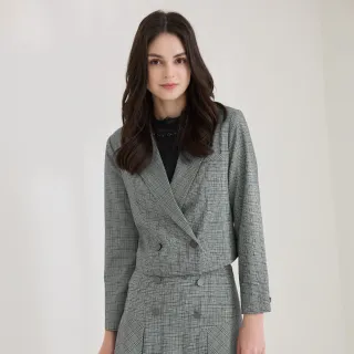 【ILEY 伊蕾】威爾斯格紋短版排釦西裝外套(灰色；M-XL；1223074747)