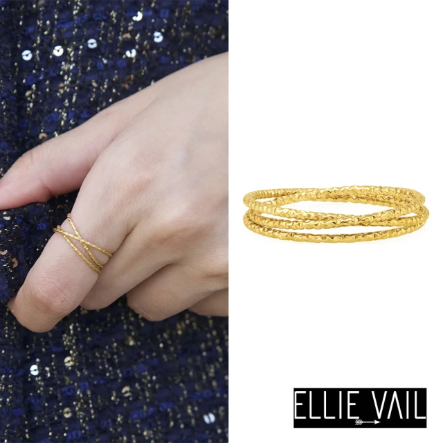 ELLIE VAILELLIE VAIL 邁阿密防水珠寶 細緻髮絲紋 簡約三層金色戒指 Blair(防水珠寶)