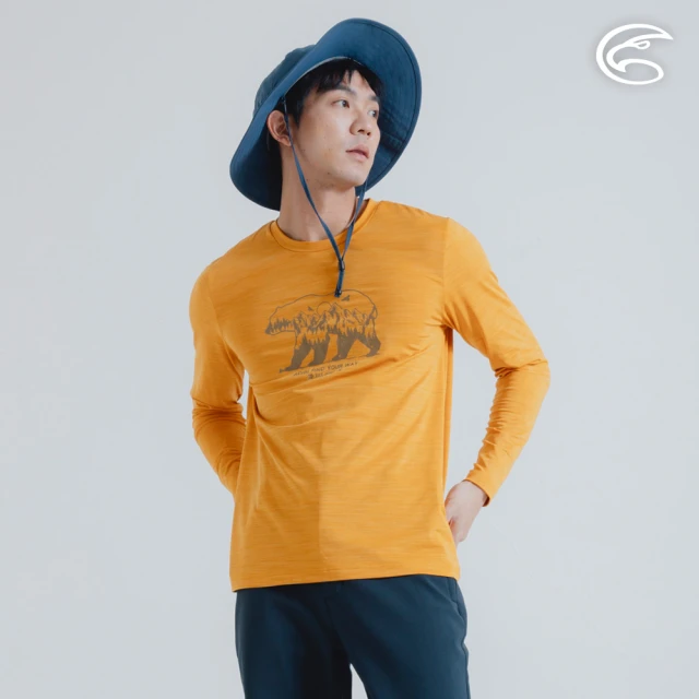 ADISIADISI 男圓領圖騰雲彩紗透氣快乾保暖上衣-熊 AL2421036 杏黃 S-2XL(磨毛 輕量 排汗 速乾 彈性)