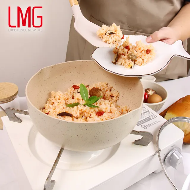 【LMG】香草不沾三鍋六件組｜炒鍋28cm+30cm含蓋+雪平鍋22cm含蓋-IH爐可用鍋(不沾鍋 適用各種爐具)