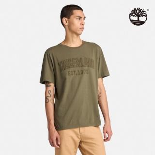 【Timberland 官方旗艦】男款軍綠色刺繡LOGO短袖T恤(A6QVVA58)