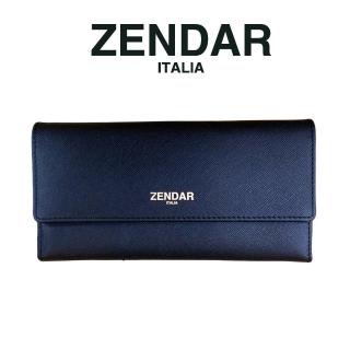 【ZENDAR】臺灣總代理 限量1折 頂級小牛皮十字紋翻蓋長夾 米蘭系列 全新專櫃展示品(霧黑色 送禮盒提袋)