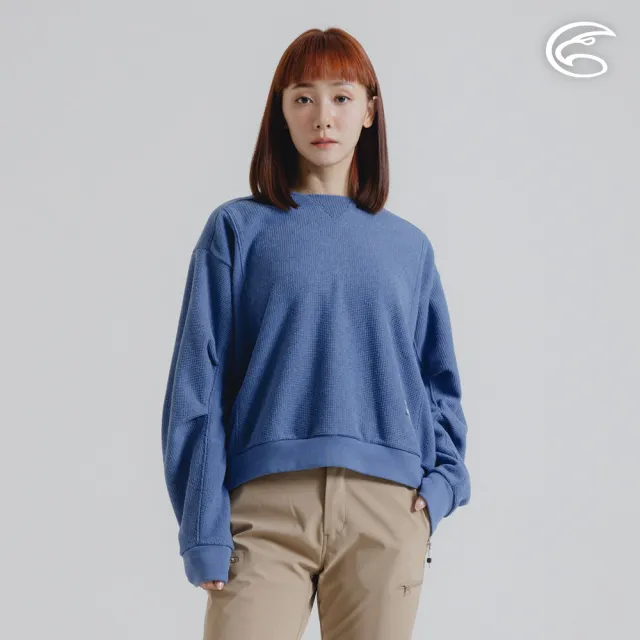 【ADISI】女環保紗圓領針織休閒保暖衫 AL2421083 蒼灰藍 S-2XL(磨毛 吸濕 排汗 保暖上衣 大學T)