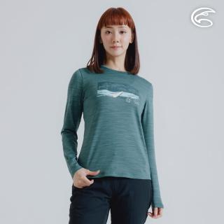 【ADISI】女圓領圖騰雲彩紗透氣快乾保暖上衣 AL2421037 青瓷綠 S-2XL(磨毛 輕量 排汗 速乾 彈性)