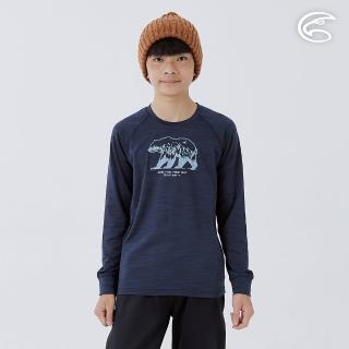 【ADISI】童圓領圖騰雲彩紗透氣快乾保暖上衣-熊 AL2421039 深藍 130-160(磨毛 輕量 排汗 速乾 彈性)