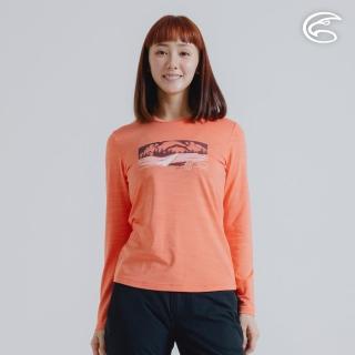 【ADISI】女圓領圖騰雲彩紗透氣快乾保暖上衣 AL2421037 粉橘 S-2XL(磨毛 輕量 排汗 速乾 彈性)