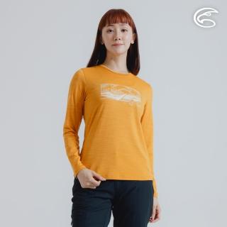【ADISI】女圓領圖騰雲彩紗透氣快乾保暖上衣 AL2421037 杏黃 S-2XL(磨毛 輕量 排汗 速乾 彈性)