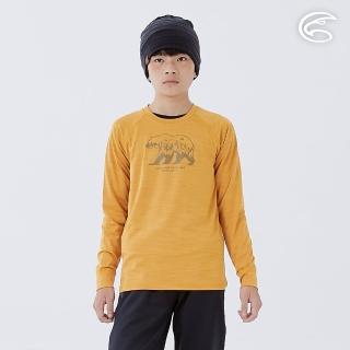 【ADISI】童圓領圖騰雲彩紗透氣快乾保暖上衣-熊 AL2421039 杏黃 130-160(磨毛 輕量 排汗 速乾 彈性)