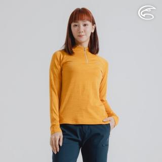 【ADISI】女半門襟雲彩紗透氣快乾保暖上衣 AL2421034 杏黃 S-2XL(磨毛 輕量 排汗 速乾 彈性)