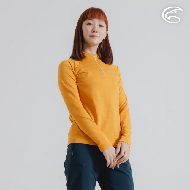 【ADISI】女半門襟雲彩紗透氣快乾保暖上衣 AL2421034 杏黃 S-2XL(磨毛 輕量 排汗 速乾 彈性)