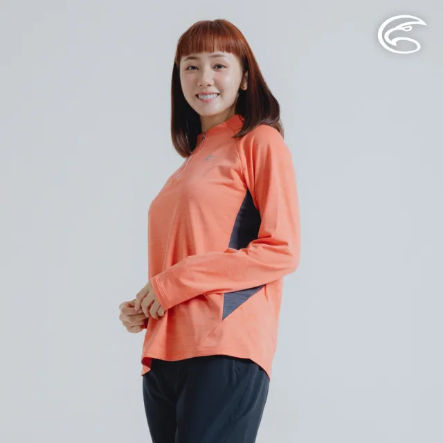 【ADISI】女半門襟雲彩紗透氣快乾保暖上衣 AL2421034 粉橘 S-2XL(磨毛 輕量 排汗 速乾 彈性)