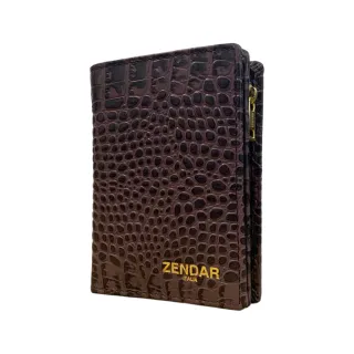 【ZENDAR】台灣總代理 限量1折 頂級小牛皮鱷魚紋拉鍊短夾 霏比系列 全新專櫃展示品(鳶尾紫 送禮盒提袋)