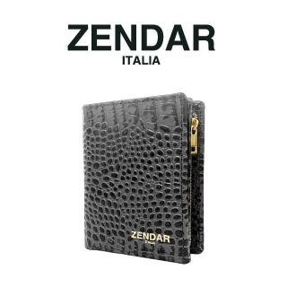 【ZENDAR】臺灣總代理 限量1折 頂級小牛皮鱷魚紋拉鍊短夾 霏比系列 全新專櫃展示品(灰白色 送禮盒提袋)