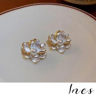 【INES】韓國設計S925銀針法式浪漫珍珠氣質花朵造型耳環(S925耳環 珍珠耳環 花朵耳環)