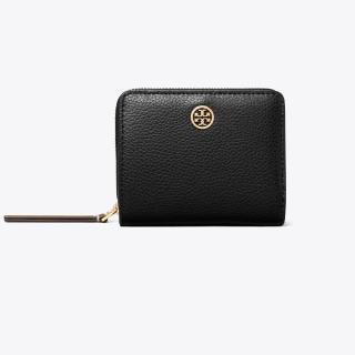 【TORY BURCH】專櫃經典款 Robinson 防刮皮革拉鍊短夾 手拿包 零錢包(內裡皮革可愛配色)