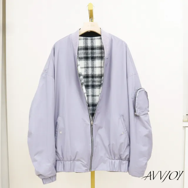【AVVJOY 艾薇卓爾】雙面穿Oversized棒球夾克(上衣 夾克 棒球 夾克外套 棒球外套 G52325-2038)