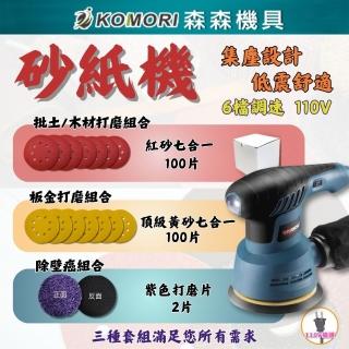 【Komori 森森機具】110V圓型砂紙機 5吋8孔(3種套組 6檔調速 砂光機 磨砂機 光機)