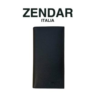 【ZENDAR】臺灣總代理 限量1折 頂級小牛皮十字紋18卡對開長夾 尼亞系列 全新專櫃展示品(黑色 送禮盒提袋)