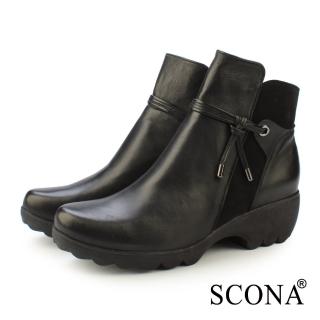 【SCONA 蘇格南】真皮 時尚率性環扣厚底短靴(黑色 8821-1)