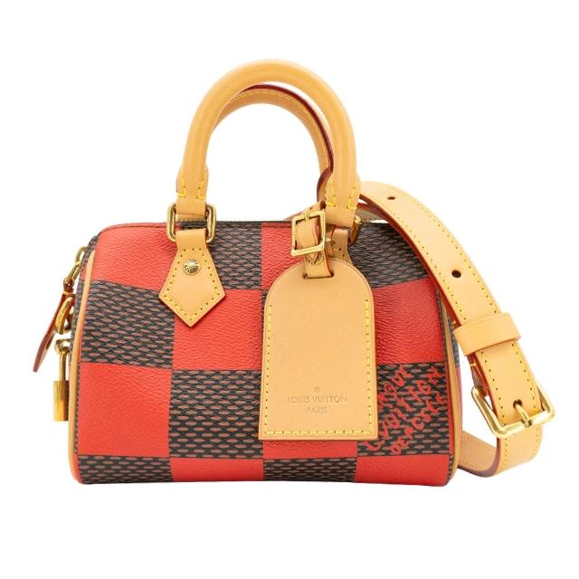 【Louis Vuitton 路易威登】Speedy 18 Damier Pop 棋盤格紋帆布手提斜背二用包(N40611-紅)