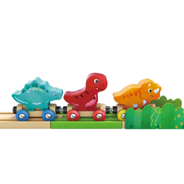 【Hape】恐龍世界火車軌道組/玩具盒27件組_附收納箱(軌道遊戲/家家酒玩具/木製玩具/木頭玩具)