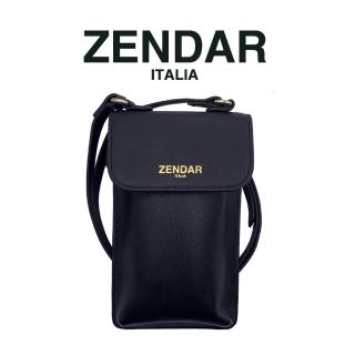 【ZENDAR】限量5折 頂級小牛皮防刮十字紋手機包肩揹包 全新專櫃展示品(黑色 送禮盒提袋)