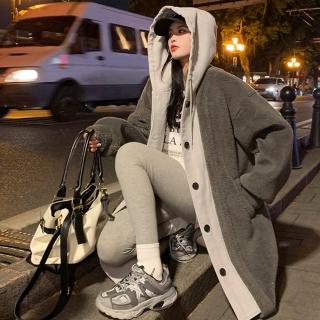 【D.studio】韓版連帽寬鬆外套 大衣(毛衣長版外套女裝衣服上衣保暖外套 保暖上衣連帽外套冬天外套 J381)