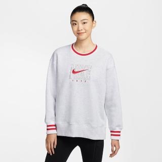 【NIKE 耐吉】長袖上衣 女 針織 寬鬆 AS W NSW PHNX FLC GX OS LNG C 灰白紅 HJ0950-051