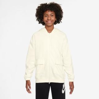 【NIKE 耐吉】外套 大童 女童 運動連帽外套 G NSW DF FLC OVRSZD HDY DNCE 米色 FZ5549-133