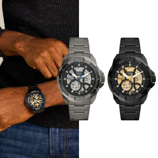 【FOSSIL 官方旗艦館】Bronson系列 潮流鏤空機械錶 不鏽鋼鍊帶手錶 44MM【618 限定價】(2色可選)