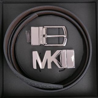 【Michael Kors】防刮細皮雙面雙針釦男仕皮帶4 in 1禮盒組(黑/灰-棕色)