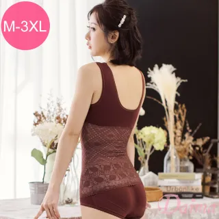 【Daima 黛瑪】V型輕感M-XXXL/舒棉親膚微裸美體束身蕾絲上衣-有附襯墊一副(咖啡)