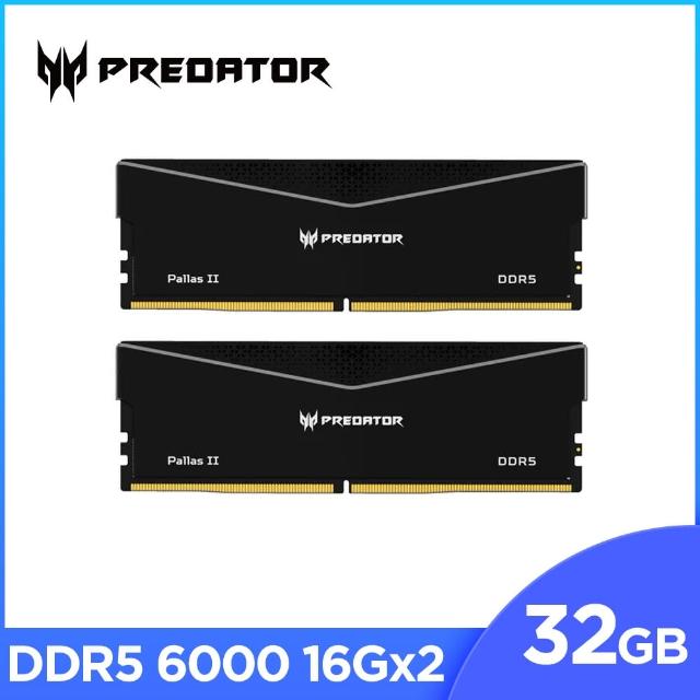 【Acer 宏碁】Predator PallasII DDR5-6000 32GB超頻桌上型記憶體 黑色(16G*2 CL34)