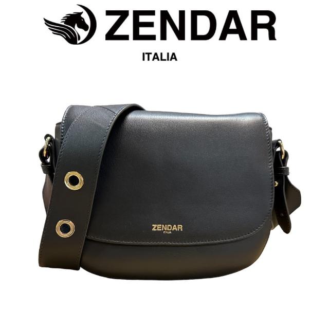 【ZENDAR】限量1折 頂級小牛皮肩背包側背包 瓦妮莎系列 全新專櫃展示品(黑色)