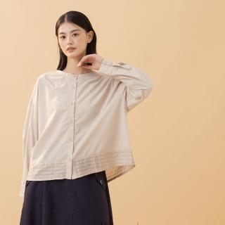 【MOSS CLUB】天絲棉圓領長袖氣質襯衫(黑 粉)