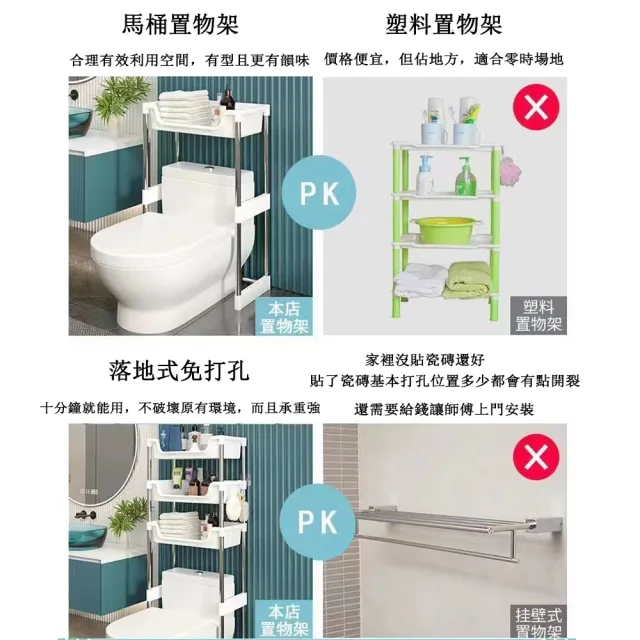 【E-factory】馬桶置物架 廁所置物架 馬桶架 浴室收納架 層架 置物架(033-三層馬桶置物架)